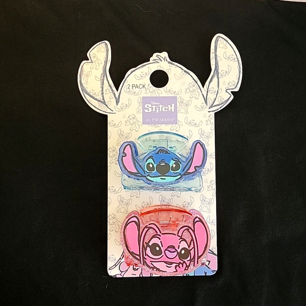 NWT! Lilo and Stitch Angel glitter Claw Hair clips 2 Piece set  Ohana